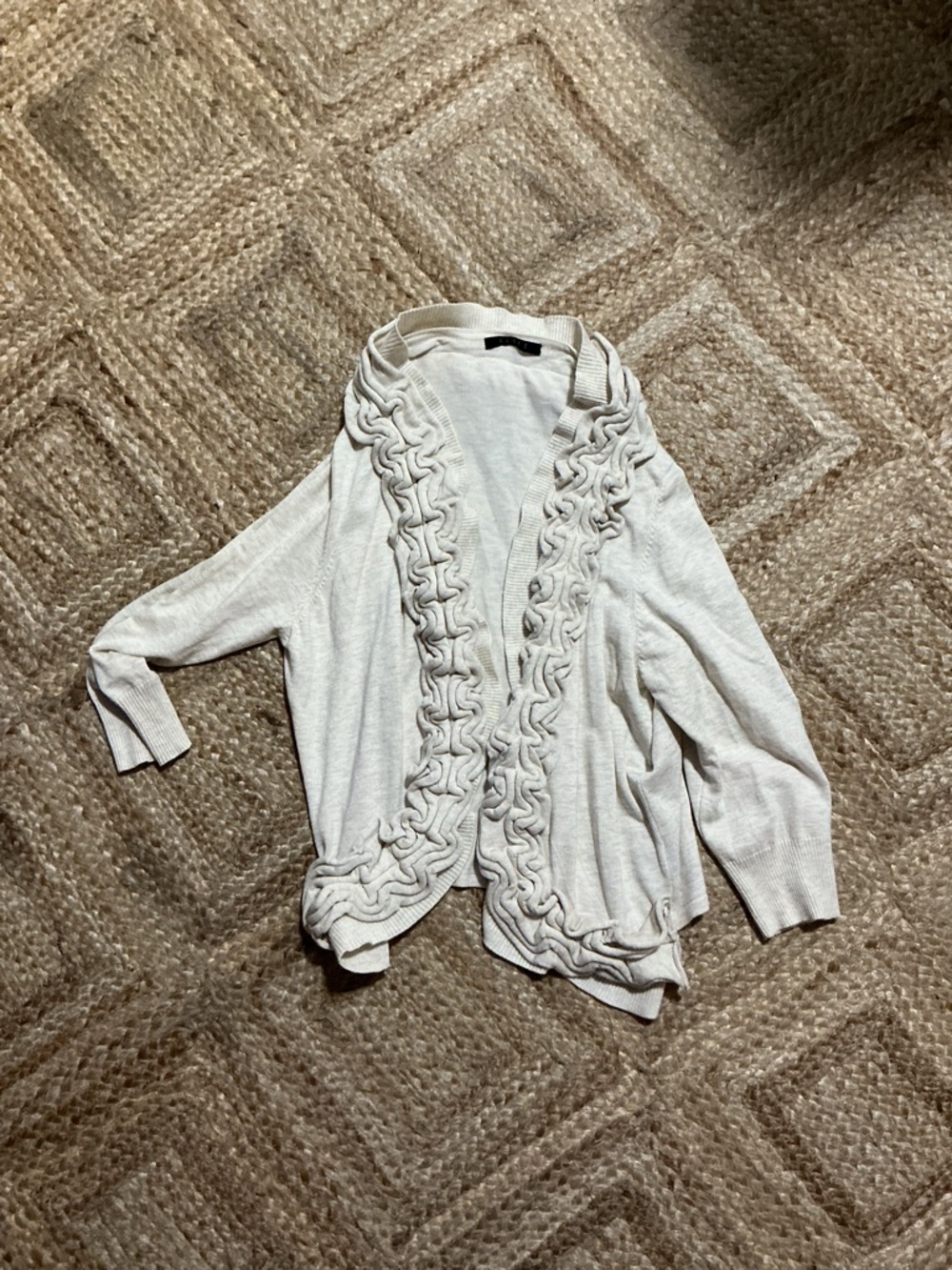 Cyrus Cream Ruffle-Trim Open-Front Cardigan
